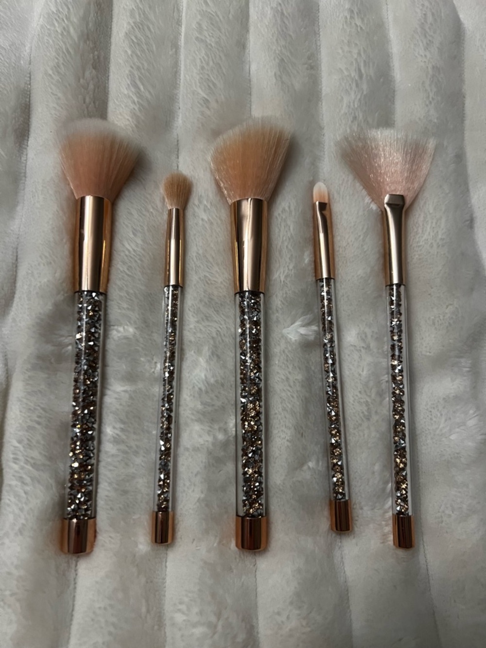 Rose Gold Glitter Handle 5-Piece Makeup Brush Set - Pink Bristles